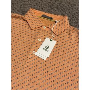 Tasc Athletic Golf Polo Collared AOP Geometric Shirt Orange Medium Men's NEW NWT